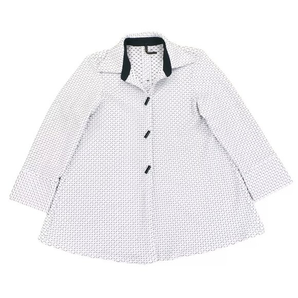 IC By Connie K Toggle Button Up Long Sleeve Shirt Womens Size Medium White Black - Picture 1 of 9